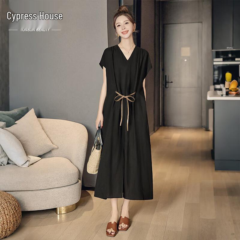 

Sibershe 2025 Summer V-Neck Short Sleeve Straight Mid-Length Dress L