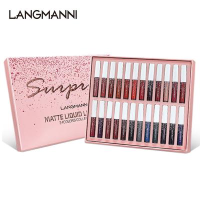 Langmanni 24-piece Lip Gloss Set Matte Waterproof Non-stick Cup Moisturizing Long-lasting Lip Glaze Gift Box Set