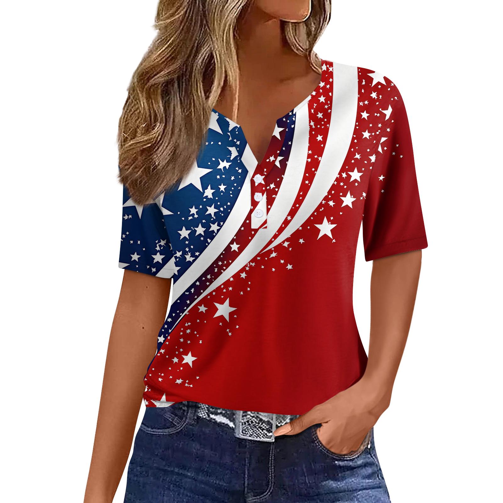 

Жен. Футболка Футболка С принтом Пуговицы С короткими рукавами Повседневные Выходные Мода Классический V-образный вырез Обычный Верх XXL винный