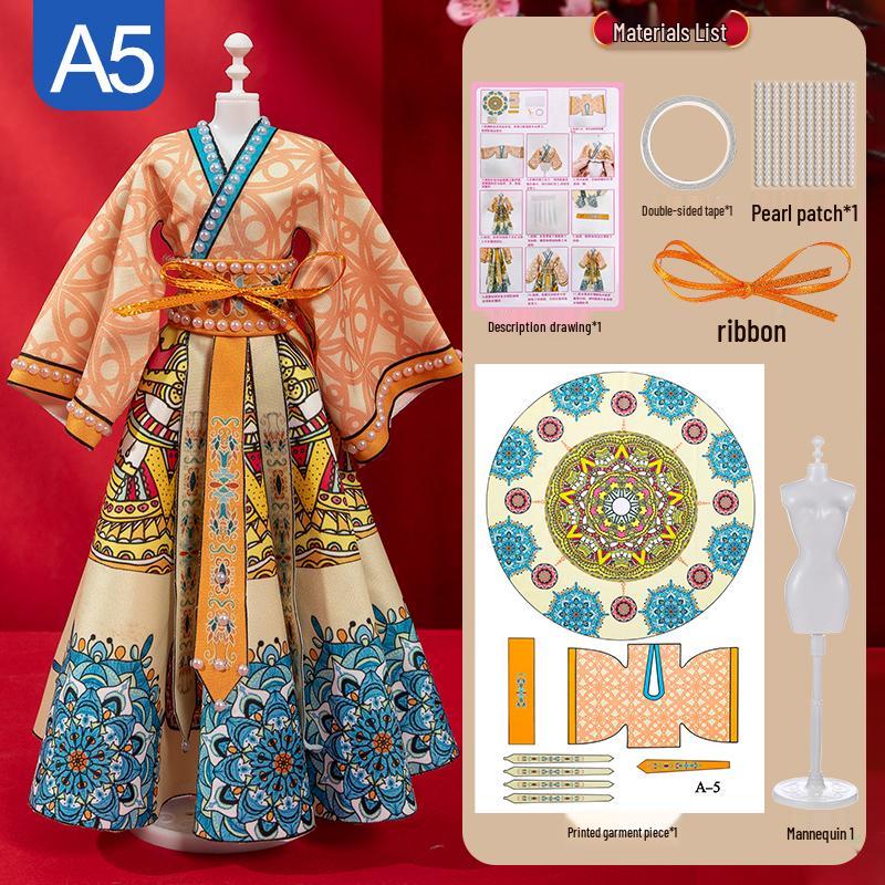 Children's DIY Fashion Design Hanfu Doll Set - Birthday Gift for Girls Ages 6-10, Features 7 Chinese Style Dress-Up Options