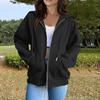 Women's Casual Solid Color Long Sleeve Zippered Hooded Sweatshirt Fashion Top