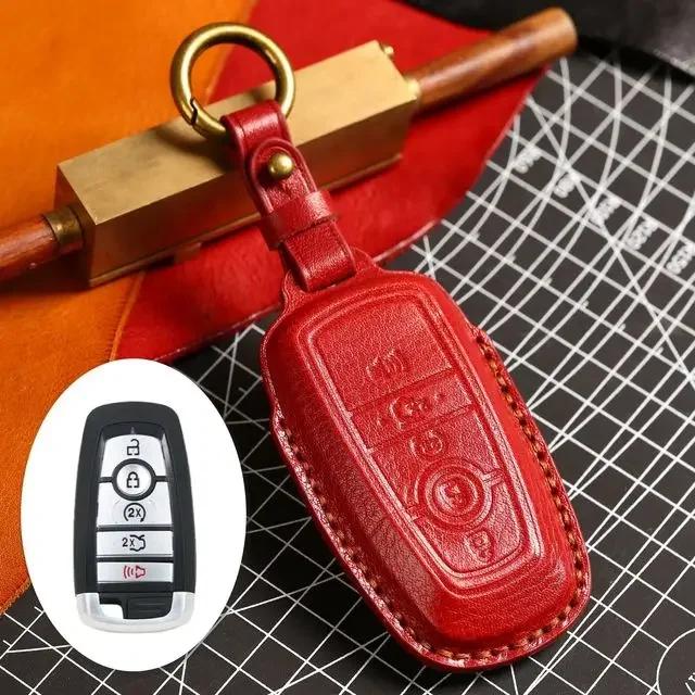Car Key Case Cover Fob Leather Keychain Holder Accessories for Ford Focus Explorer Edge Fusion F150 F250 for Lincoln Navigator