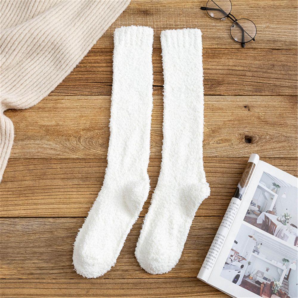 Fashion Pure Color Soft Breathable Winter Warm Bed Floor Coral Velvet Socks Sleep Socks Fluffy Cosy