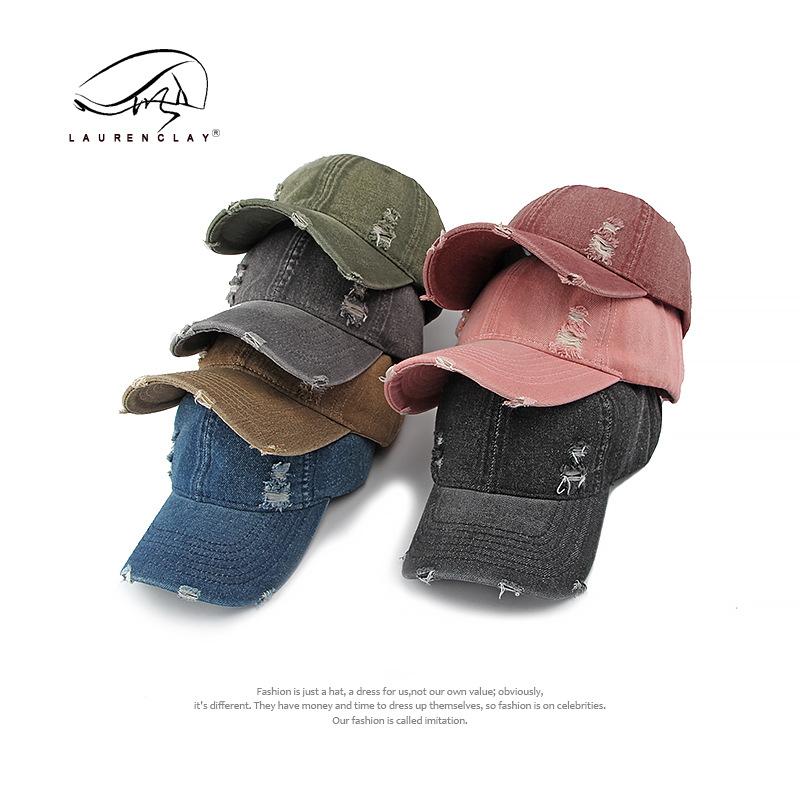 

Fashion trend washed denim baseball cap children s spring new personalized old hole cap adjustable бордовий