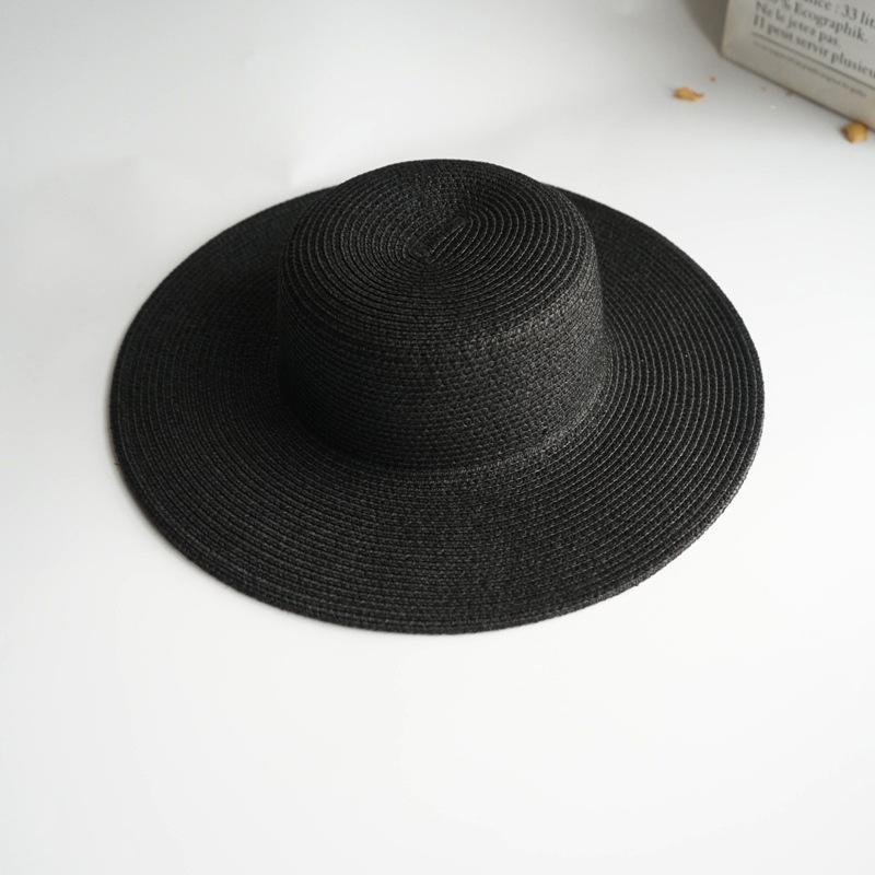 White Black French Retro Panama Versatile Light Board Flat Top Top Top Hat Women'S Summer Sunshade Sunscreen Street Shot Straw Hat
