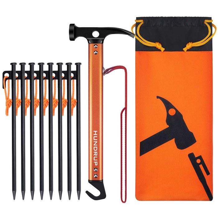 HUNDRUP Peg Hammer Set – Camping Hammer with Forged Pegs & Reflective Rope