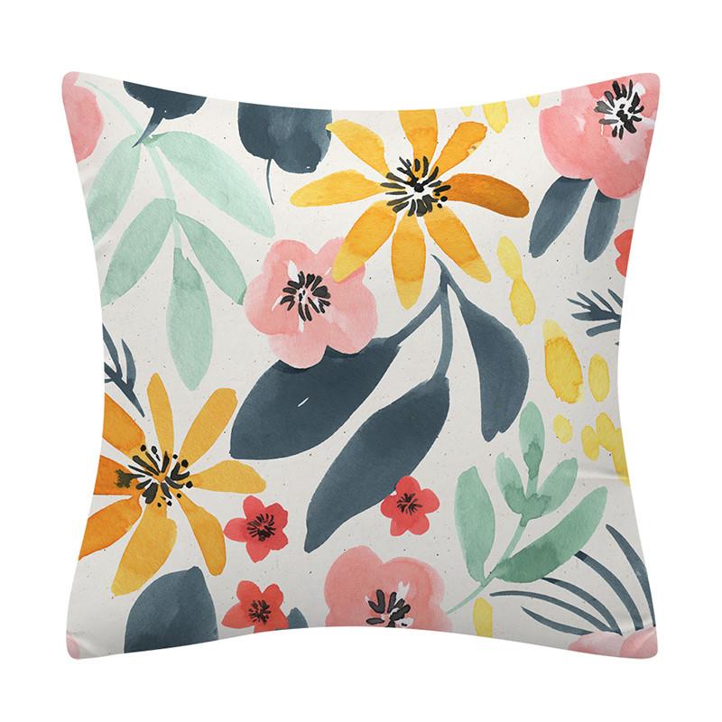 Colorful Plant Flower and Bird Print Pattern Polyester Cushion Cover for Home Living Room Sofa Bedroom Decorative Pillowcase