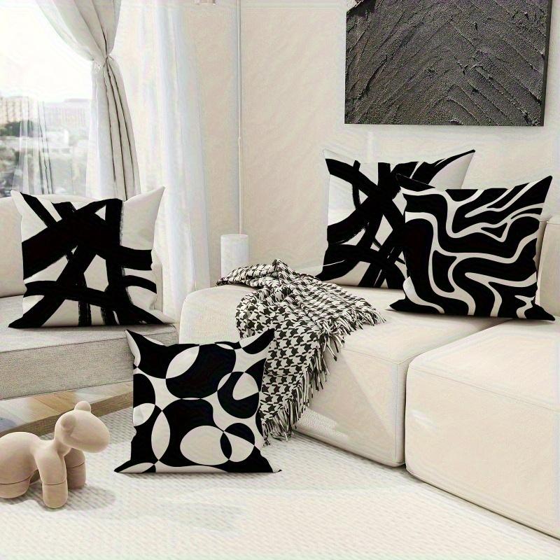 4 Stück Bohemian Stil, Schwarz-Weiß Geometrisches Abstraktes Linienmuster Bedruckte Kissenbezüge, Weiche Komfort-Kissenbezüge, Geschenk für Familie, Freunde und