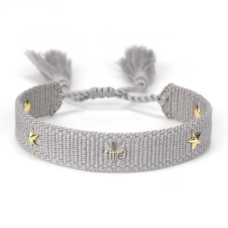 European-American Nail Style Double-Sided Woven Bracelet with Tassel, 1.3cm Handmade Wristband for Couples