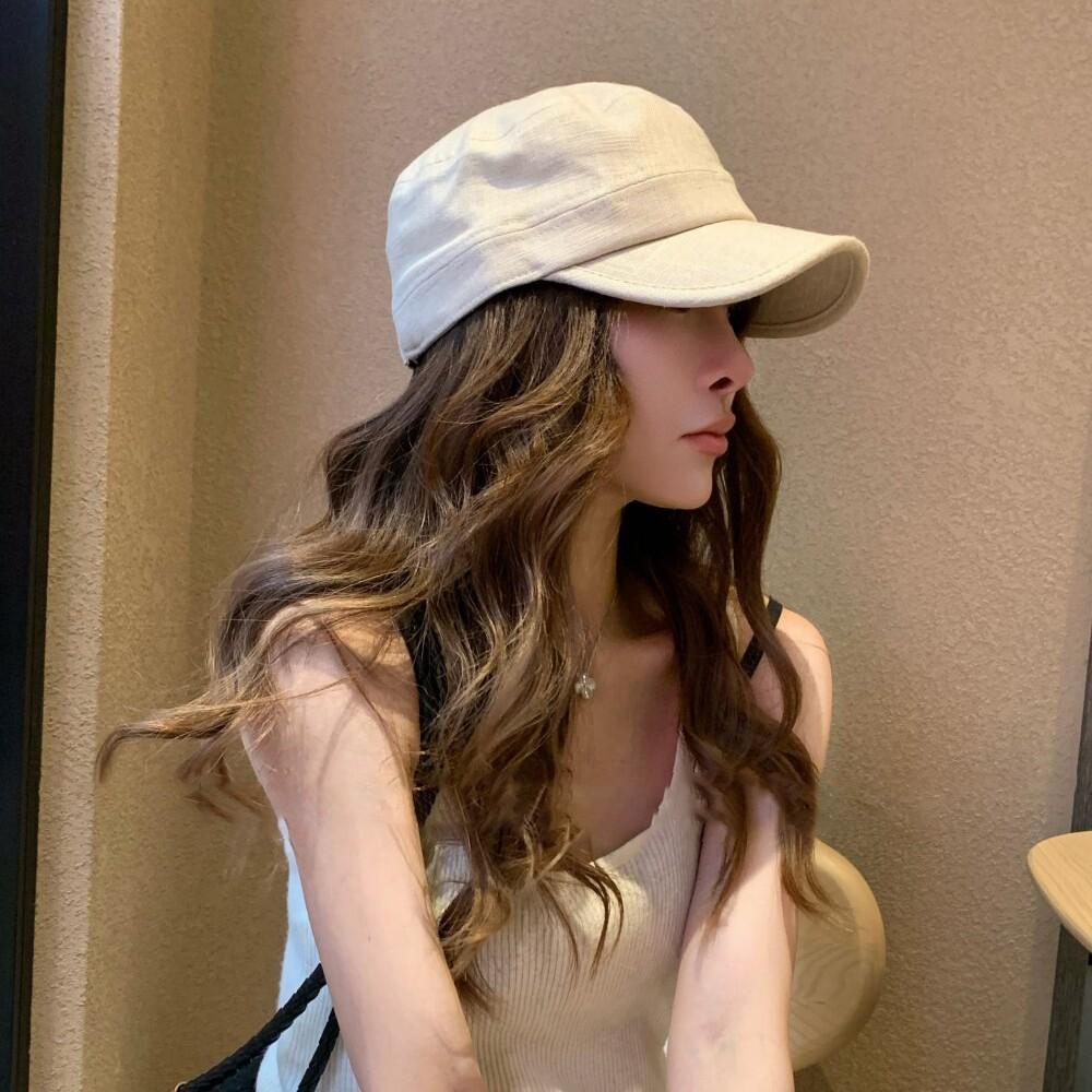 Retro Cotton-Linen Breathable Flat-Top Hat Vintage-Style Riding Cap Fashionable Duckbill Cap for Women Flatters the Face Shape