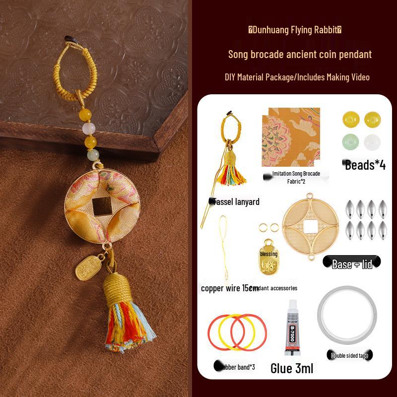 Ručně vyráběný DIY Imitace Songského brokátu Oboustranný přívěsek se starou mincí - Čínský styl Závěsná ozdoba do auta Dárek