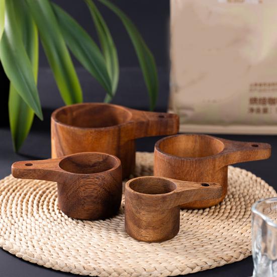 Wooden Measuring Cups And Spoons Set Coffee Bean Powder Measuring Spoon Nested Baking Tools for Accurate Cooking Rustic Kitchen Decor
