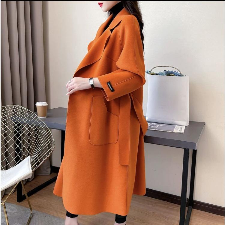 Double-Sided Fleece Wool Coat Women New Autumn Winter Belted Mid-Length Korean Loose Slim Fashion Outerwear