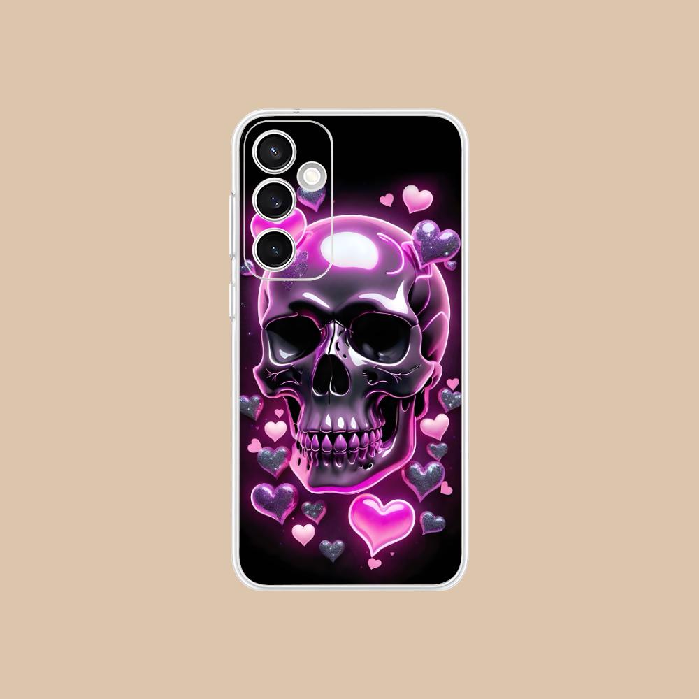Silver Skull Clear Mobile Phone Case for Samsung Galaxy S25 S24 S23 S22 S21Plus FE Ultra Colorful Cover
