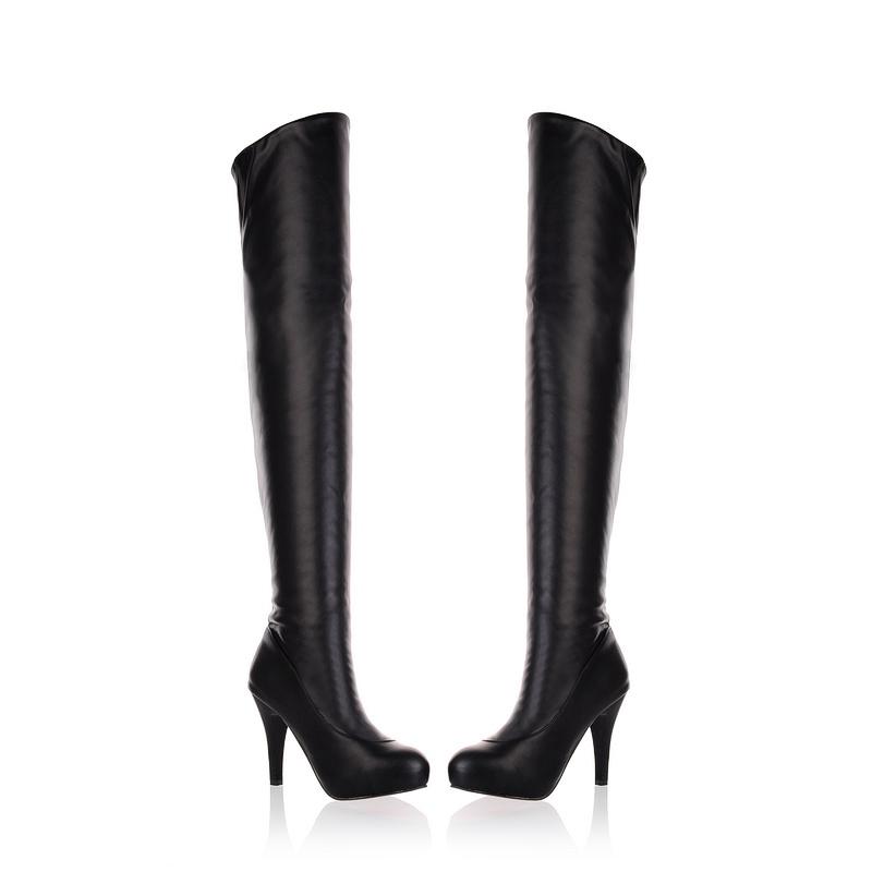 Sexy Spuer High Heel Over The Knee Boots Women Platform Stretch Boots Zipper Autumn Winter Fashion Women Shoes Black White