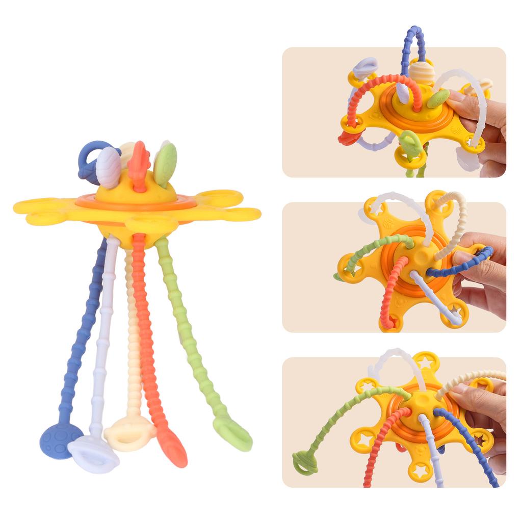 Baby Pull String Toy Brain Development Interactive Fine Motor Skill Colorful Silicone Pull String Se