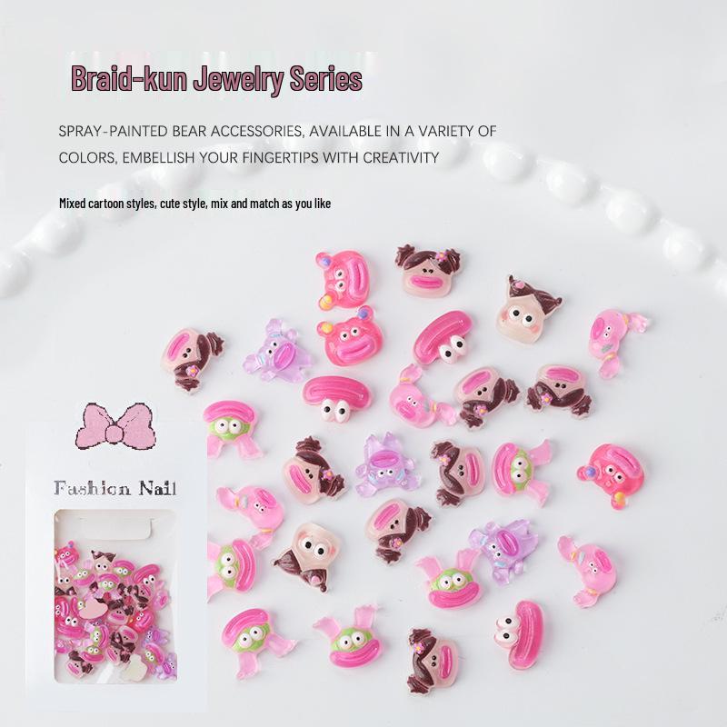 

Cartoon Braid Boy Nail Art Resin Rhinestones - 3D Sausage Mouth, 30pcs