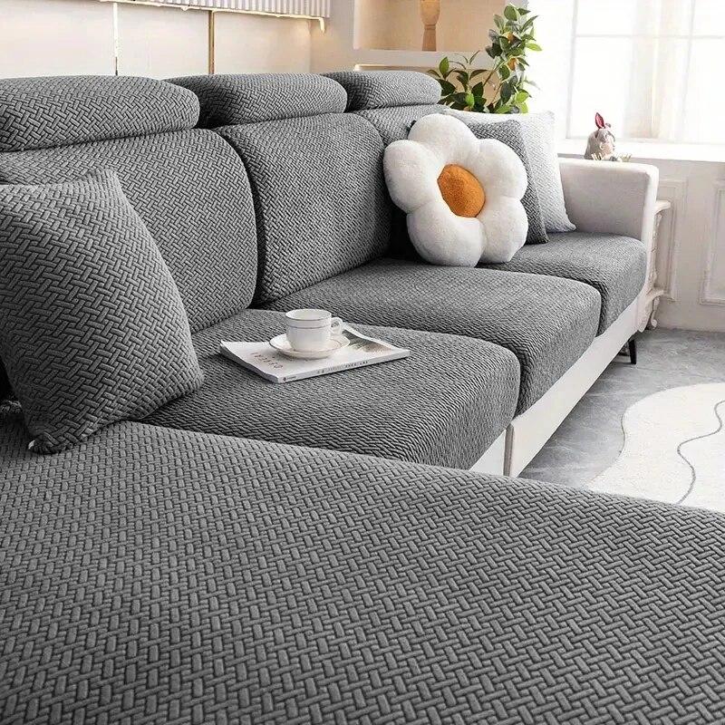 Dicker Jacquard-Sofa-Sitzkissenbezug für Wohnzimmermöbel, Schutz für L-förmige Ecksofas, abnehmbare Sitzbezüge