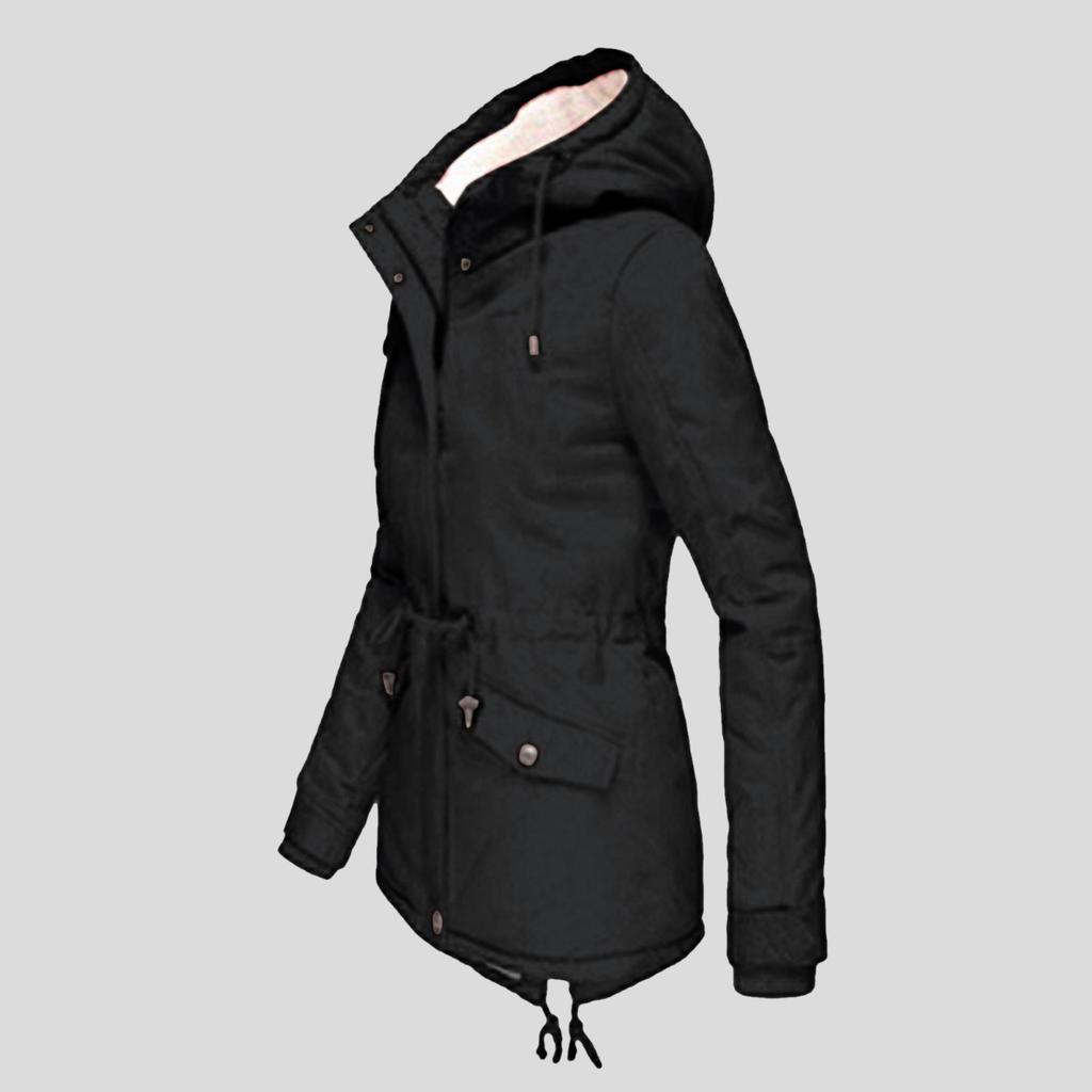 2025 Winter Women's Solid Color Hooded Parka Coat Thick Fleece Lined Cotton Jacket Outerwear