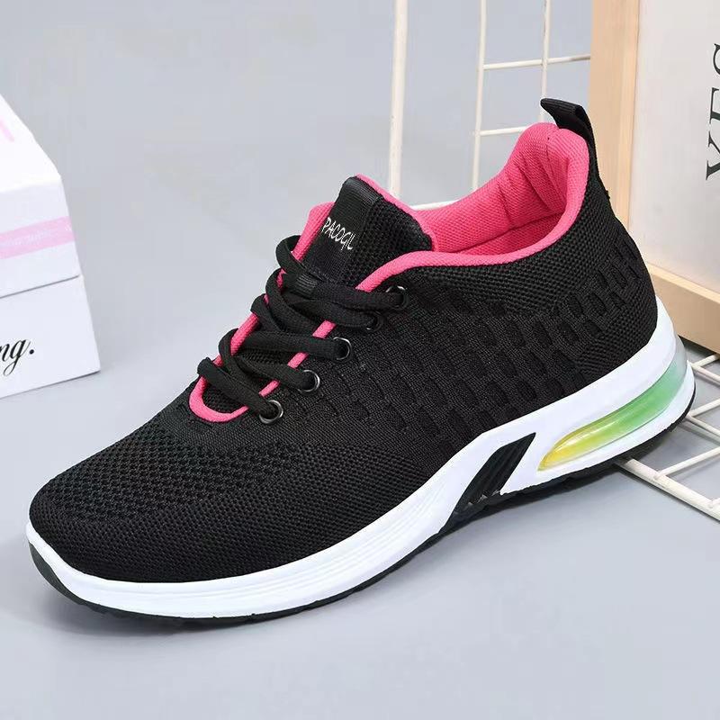 2025 Spring New Flying Woven Women's Shoes Soft-soled Versatile Breathable Sports Shoes Air Cushion Shoes Middle-aged Mother Shoes Walking Shoes