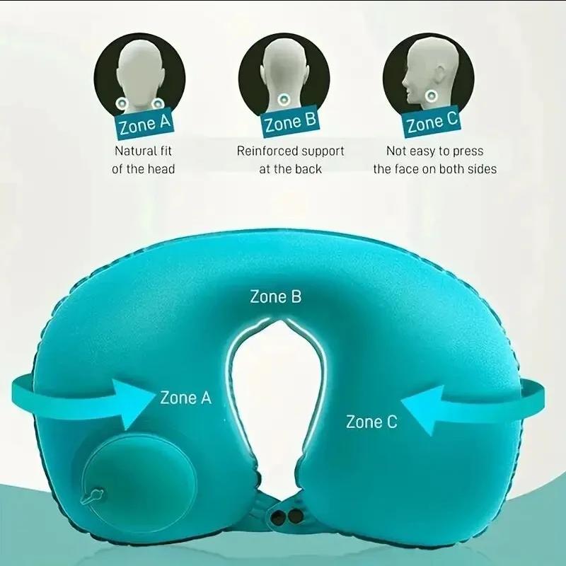 1 Press Type Inflatable Pillow U-shaped Pillow, Foldable U-shaped Double Hump Neck Pillow, Portable Outdoor Travel Pillow