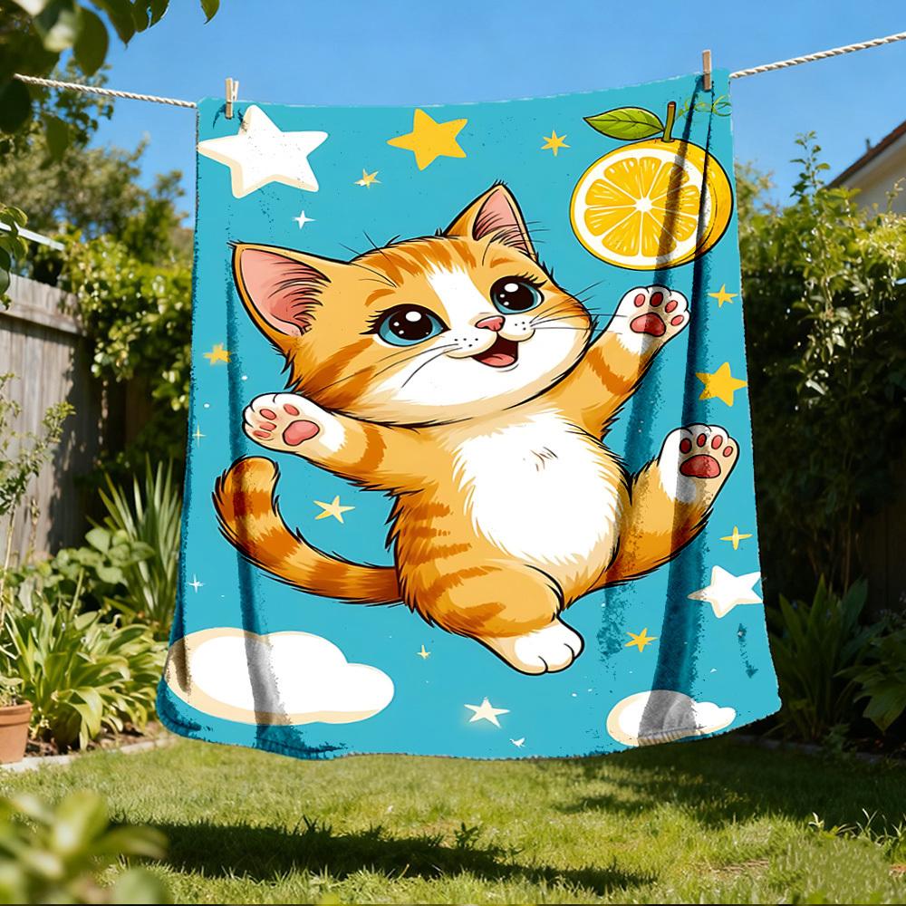 1 Stück Katze Zitrone Outdoor-Decke - Weiches Flanell Gemütlich für Reisen & Camping - Ganzjahres Warme Bettdecke, Maschinenwaschbar yy251229097