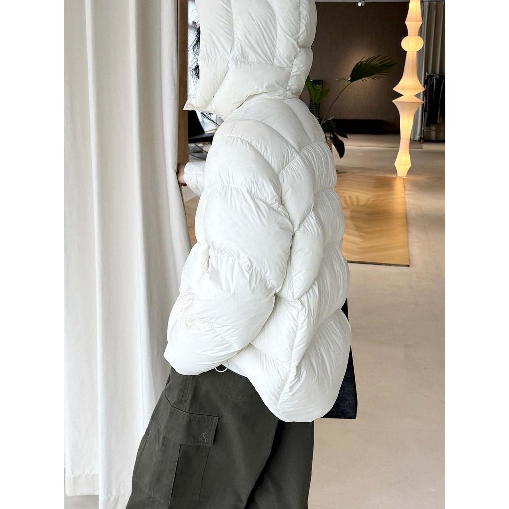 Lufu winter new simple and fashionable hem drawstring white duck down jacket loose warm jacket women