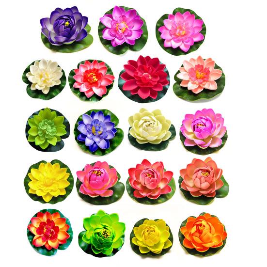 Floating Artificial Lotus Flowers with Lotus Leaf Realistic Faux Pond Plants Ornament for Lake Pool Aquarium Water Decoration