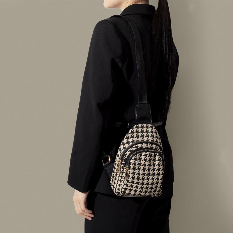 Bags Women's Autumn New Bags Thousand Birds Grid Canvas Oxford Cloth Waterproof Waist Pack Chest Pack Lightweight and Advanced