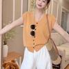 2026 Summer Women's Simple Solid Color Knit Top - Short-Sleeved, Single-Breasted, Round Neck, Age-Reducing Design