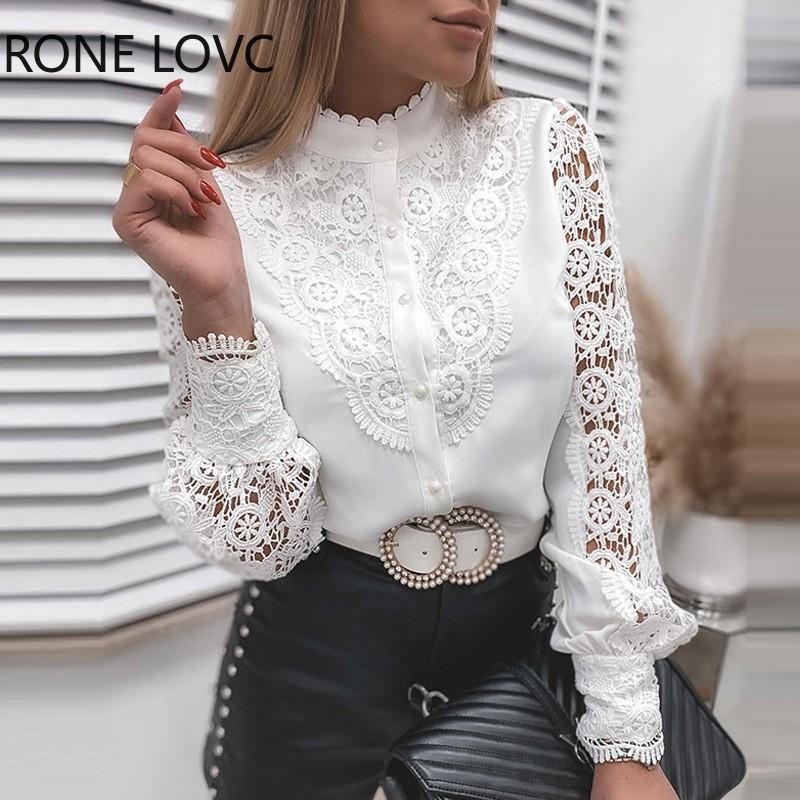 

Ladies C Asual Fashion Shirt Long Sleeved Lace Top XL білий