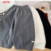 Children's Casual Beige Gray Pants Straight Leg Autumn Winter Kids Long Trousers Baby Pure Color One-Piece Velvet