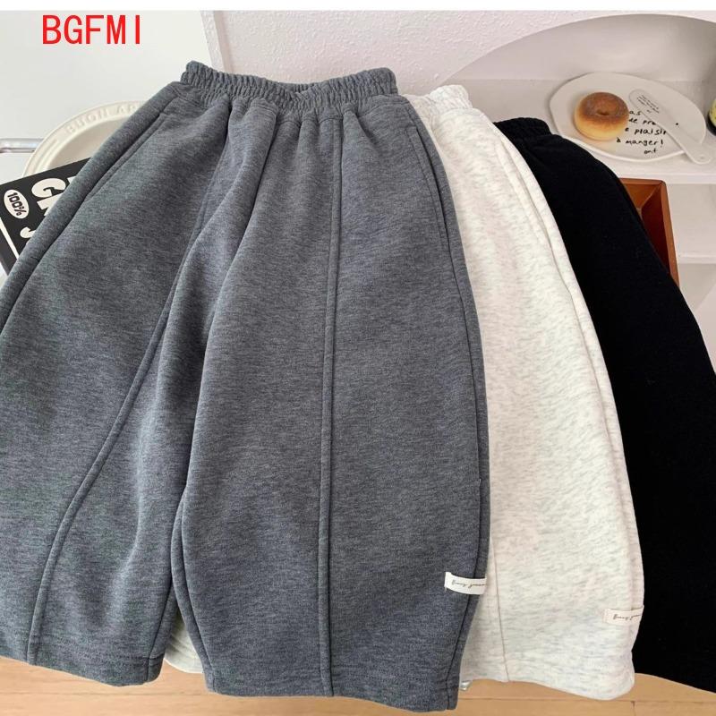Children's Casual Beige Gray Pants Straight Leg Autumn Winter Kids Long Trousers Baby Pure Color One-Piece Velvet