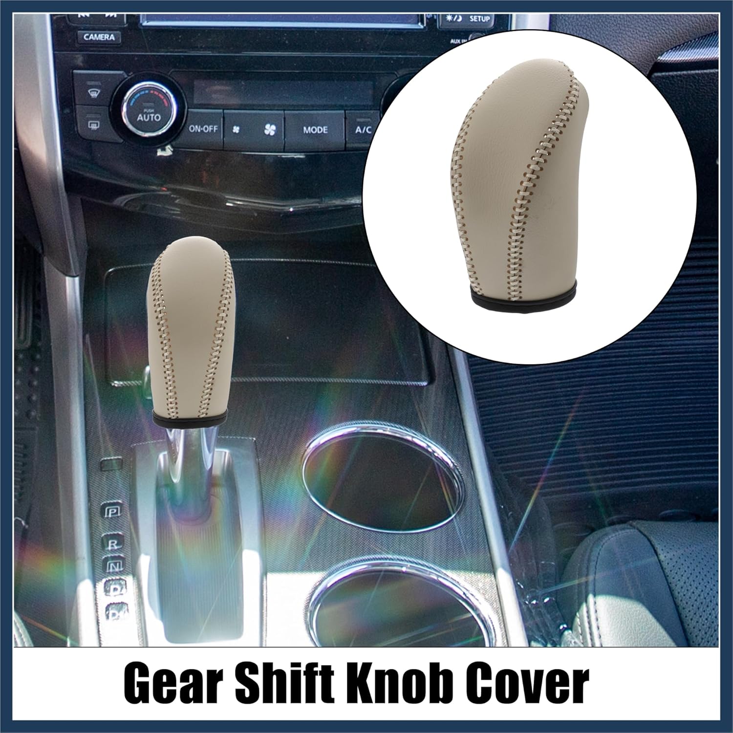 

Car Faux Leather Gear Shift Knob Cover Automatic Transmission Boots Shift Lever Sheath for Nissan Pathfinder 2013-2020 Beige Stylish Design