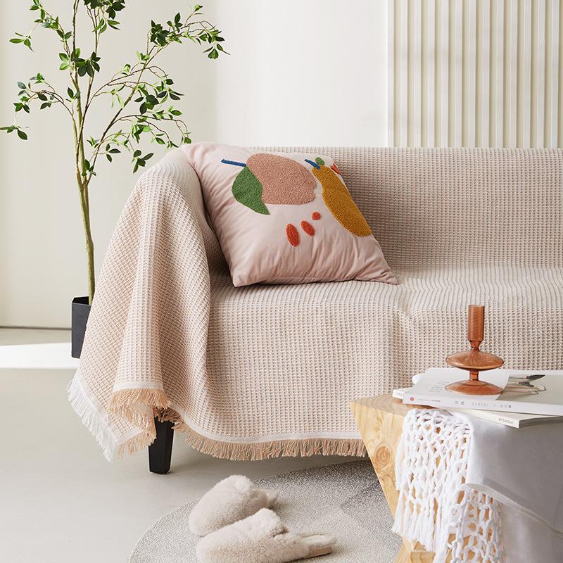 Einfarbiges Sofahandtuch mit Waffelmuster, Sofabezug, Staubschutz für alle vier Jahreszeiten, mehrfarbig optional.