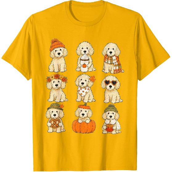 Cute Goldendoodle Fall Dogs Pumpkin Autumn T-Shirt