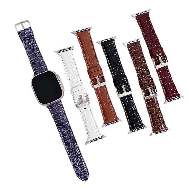 Leather Crocodile Pattern Pin Buckle Strap for Apple Watch 7, Samsung Watch, iWatch 6th Gen, SE.