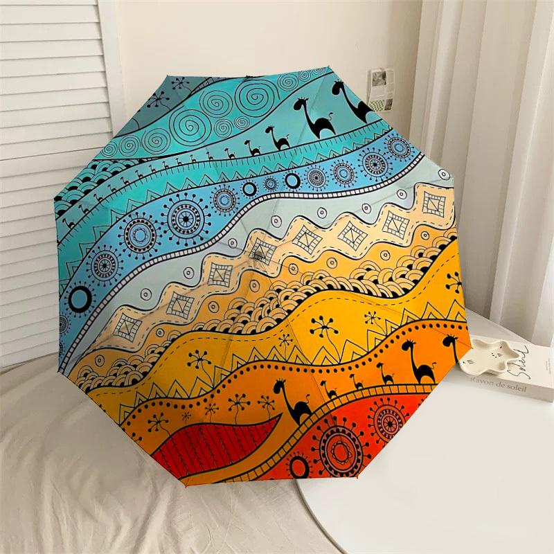 1PC African Patterns Umbrella-8-Rib Reinforced Portable Folding Travel Suitable for All Seasons Outdoor Daily Use Is an Ideal Choice  -K0352