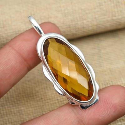 Citrino Gioielli fatti a mano in argento sterling massiccio 925 Ciondolo sontuoso per lei