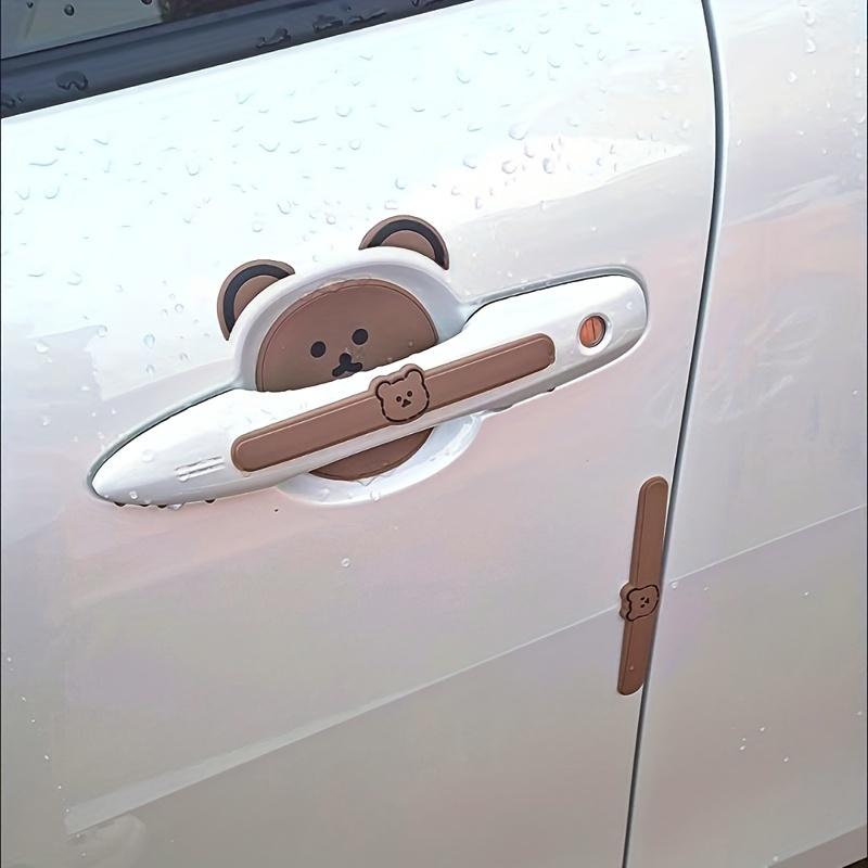 8pcs Cute Bear Silicone Car Door Handle Protector - Anti-Scratch & Collision Film, Brown Accents, Fits Various Models