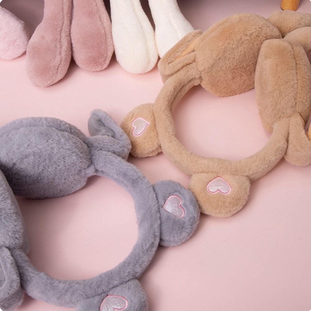Moving Jumping Ears Student Ear Warmers Heart Bear Plush Ear Muffs Windproof Gift  for Ladies Girls