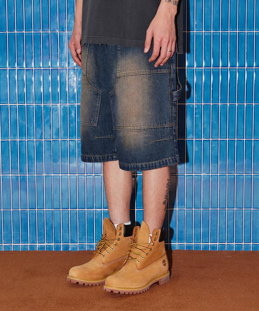 1993STUDIO Double Knee Carpenter Washed Denim Bermuda Pants_Blue