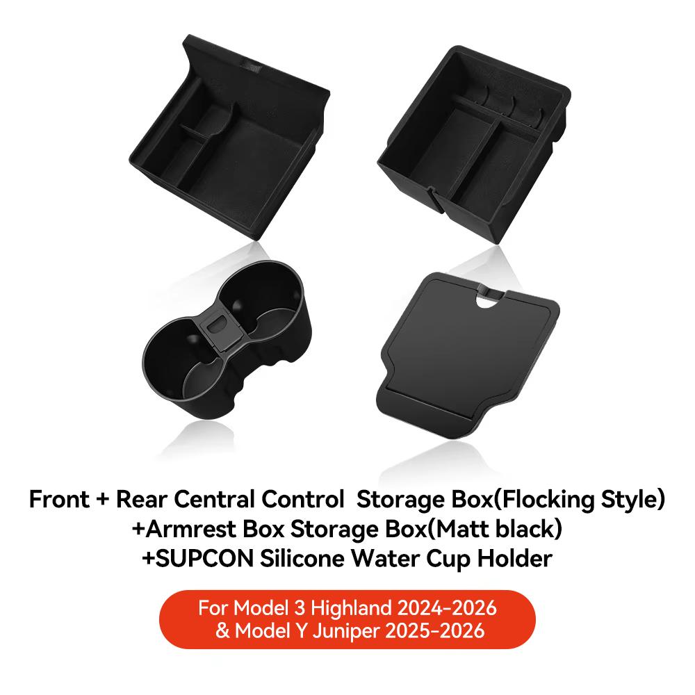 For Tesla Model 3/Y/YL Highland Juniper 2026 Center Armrest Hidden Storage Box Cup Holder Console Organizer Box Accessories