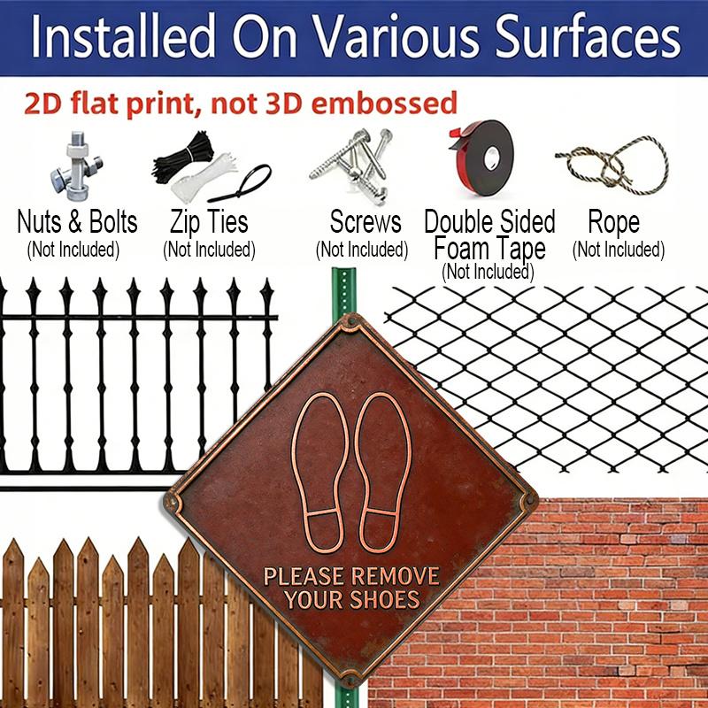 2D Flat - a Vintage Aluminum Sign | Shoe Removal Etiquette Theme, Suitable for Lifestyle Management Gifts for Home Habit Enthusiasts, 2D Flat, Ideal