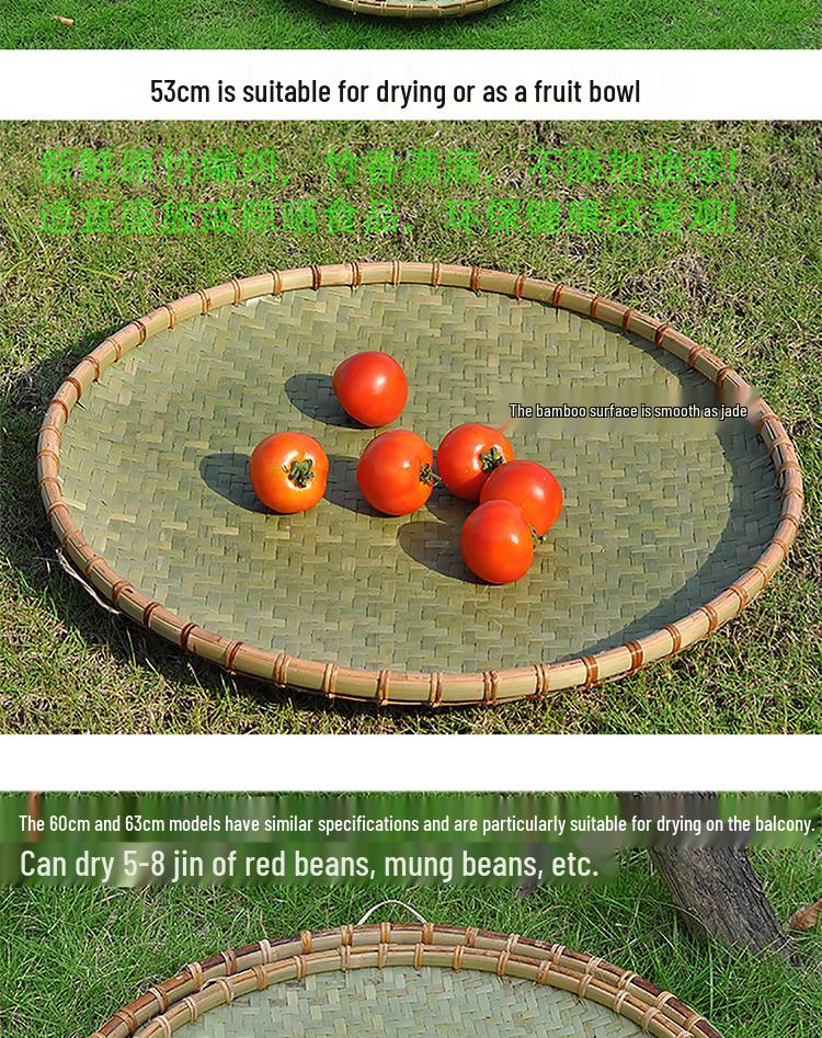 Large Handmade Bamboo Winnowing Basket - Round Woven Tray/Sieve for Drying or Decoration