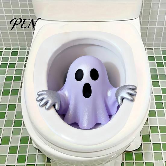Waterproof 3D Wall Art Halloween Ghost Toilet Lid Decal, Self-Adhesive Horrible Cover Easy Apply Stickers Seat Stickers, for Bathroom Restroom