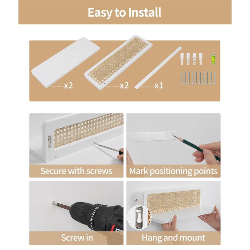1Pc Wall Decoration Art Decoration Wooden Shelf Bohemian Style Display Rack Natural Rattan Rattan Storage Rack Wall Mounted