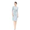 Spring/Summer Light Blue Professional Round Neck Seven-Sleeve Formal Dress for Women