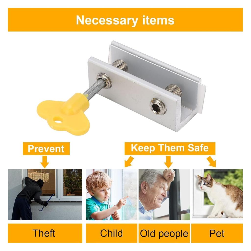 Fechaduras para Janelas de Correr Trava de Segurança Ajustável Batentes de Janela Alumínio com Chave Trava de Segurança para Janelas à Prova de Crianças Grampos