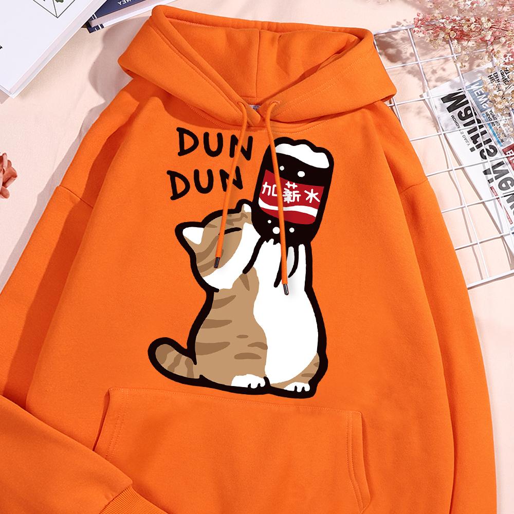 Salary Increase Fun Cat Print Hoody Men Women Casual Fleece Street Clothes Loose Warm Sweatshirt O-Neck Hoodie